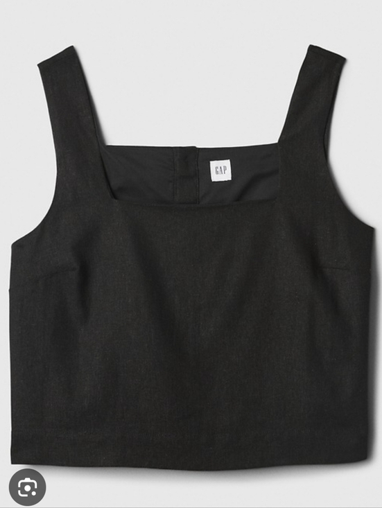 GAP Tops - GAP Black Linen-blend Cropped Squared-Neck Tank Top